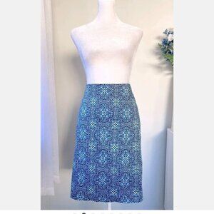 Talbots Petites Sz 8P 8 P Fantastic Skirt Blue Print Cotton Blend